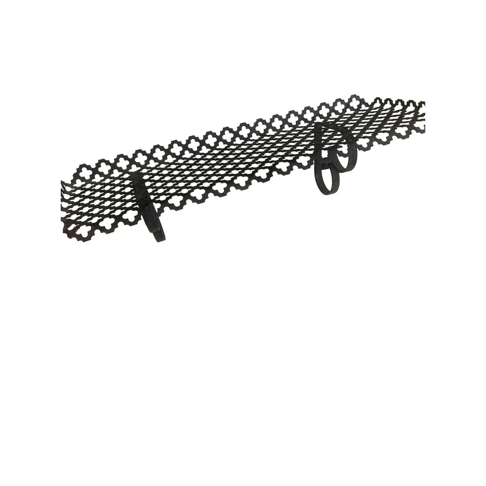 Vintage Black Wrought Iron Lattice Wall Shelves Pair Quatrefoil Scroll Brackets